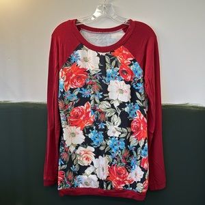 Red and floral long sleeve. Small
